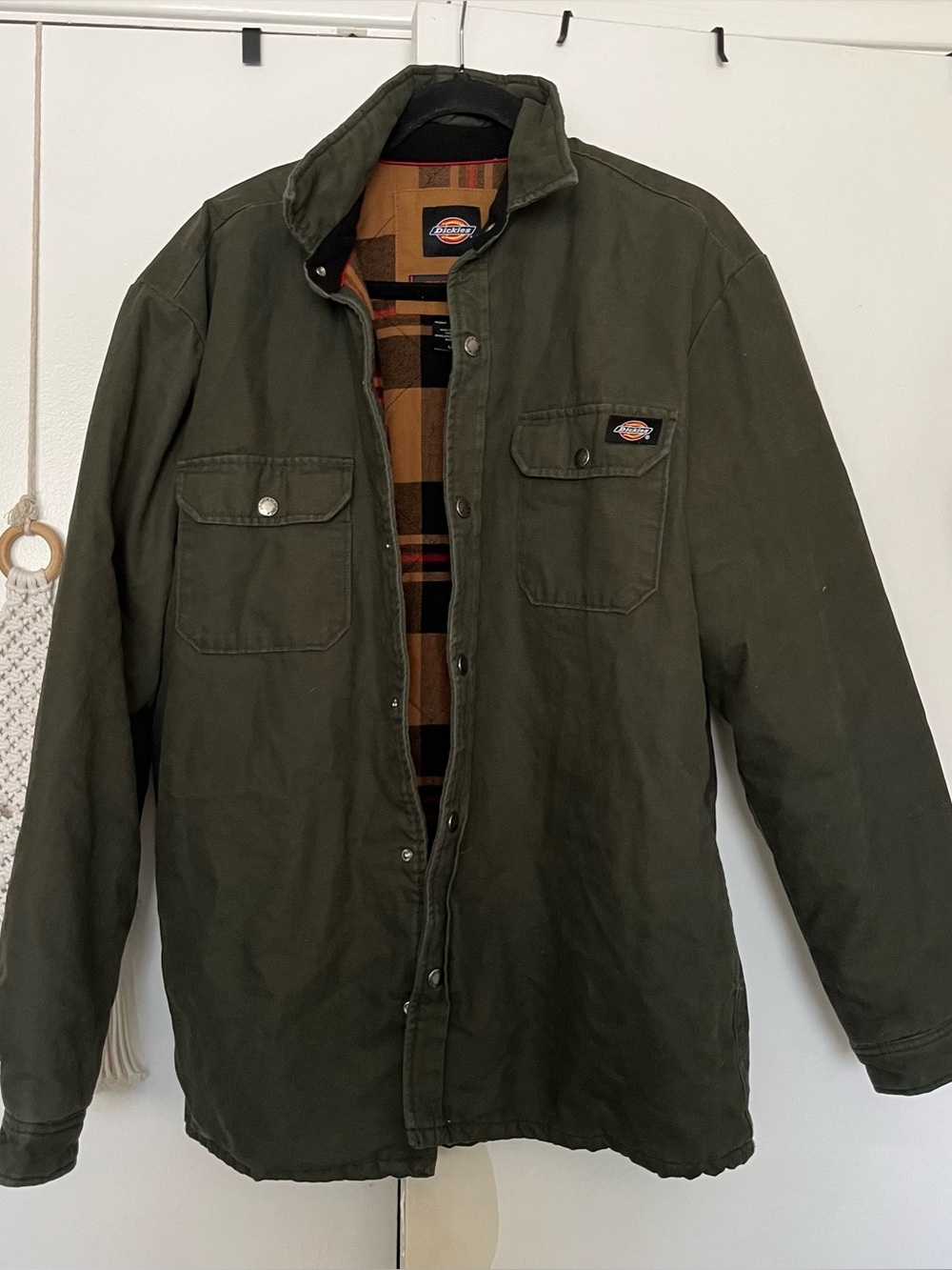 Dickies Men's Lined Canvas Work Jacket Green Plaid